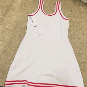 ALO Yoga White Knit Dress with Red Trim